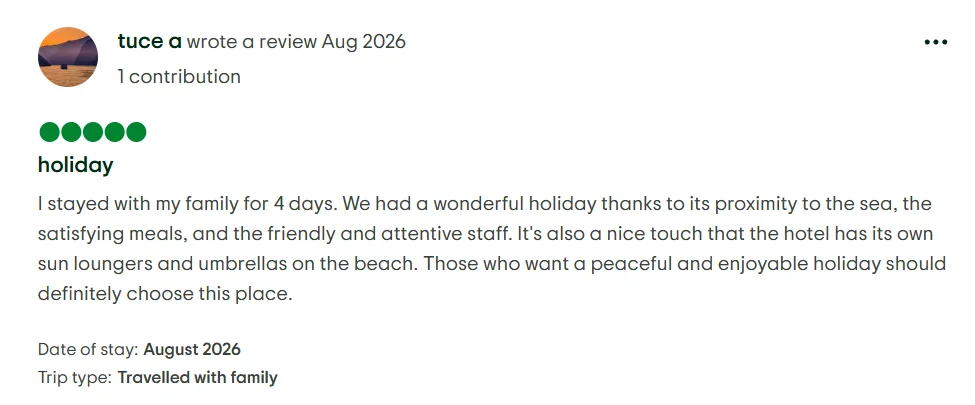 Tripadvisor guest review, screenshot