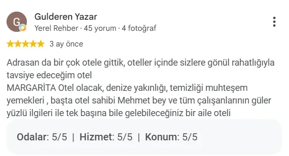 Google misafir yorumu, ekran görüntüsü